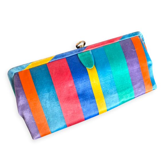 Vintage Handbags - Vintage Satin Multicolor Stripe Clutch